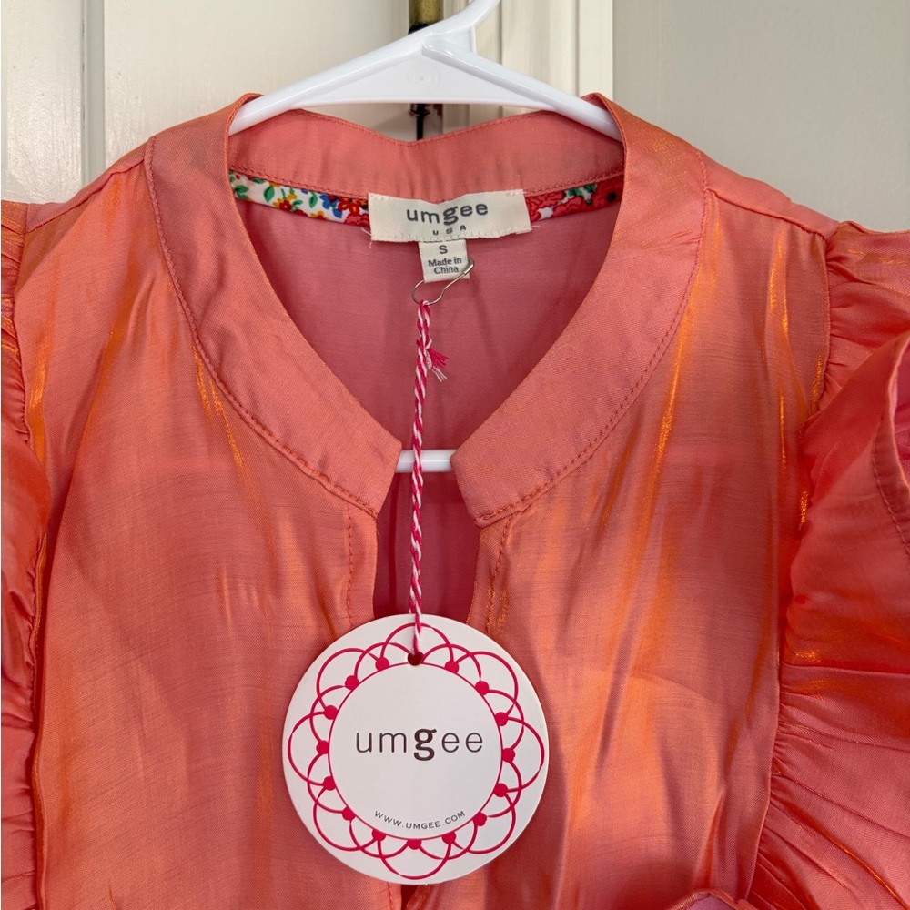 Umgee Coral-Orange Ruffle Sleeve Tiered Peasant Top - Picture 4 of 4